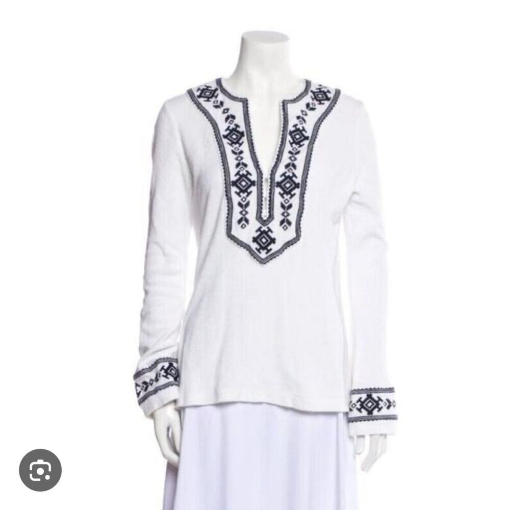 Tory Burch Embroidered White and Black Women's Top